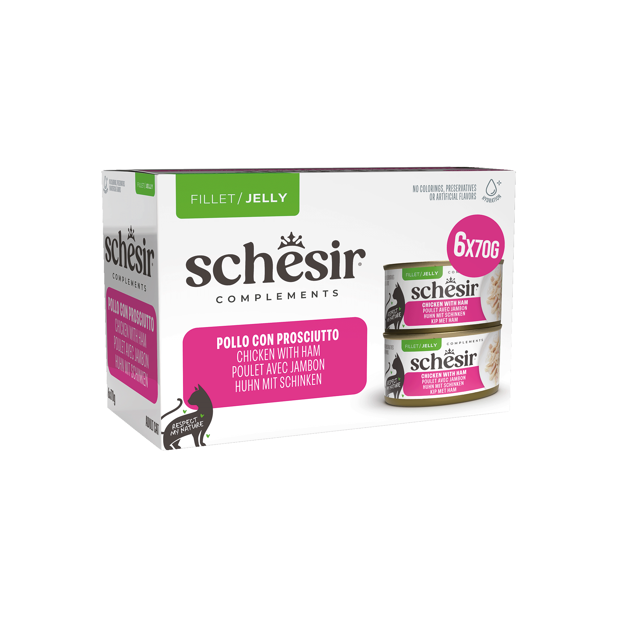 Schesir - Fillet au Poulet avec du Jambon en Gel&eacute;e pour Chats - 6x70g Image num&eacute;ro 1