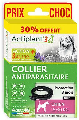 ActiPlant'3 - Collier Antiparasitaire pour Chien Moyen - Noir