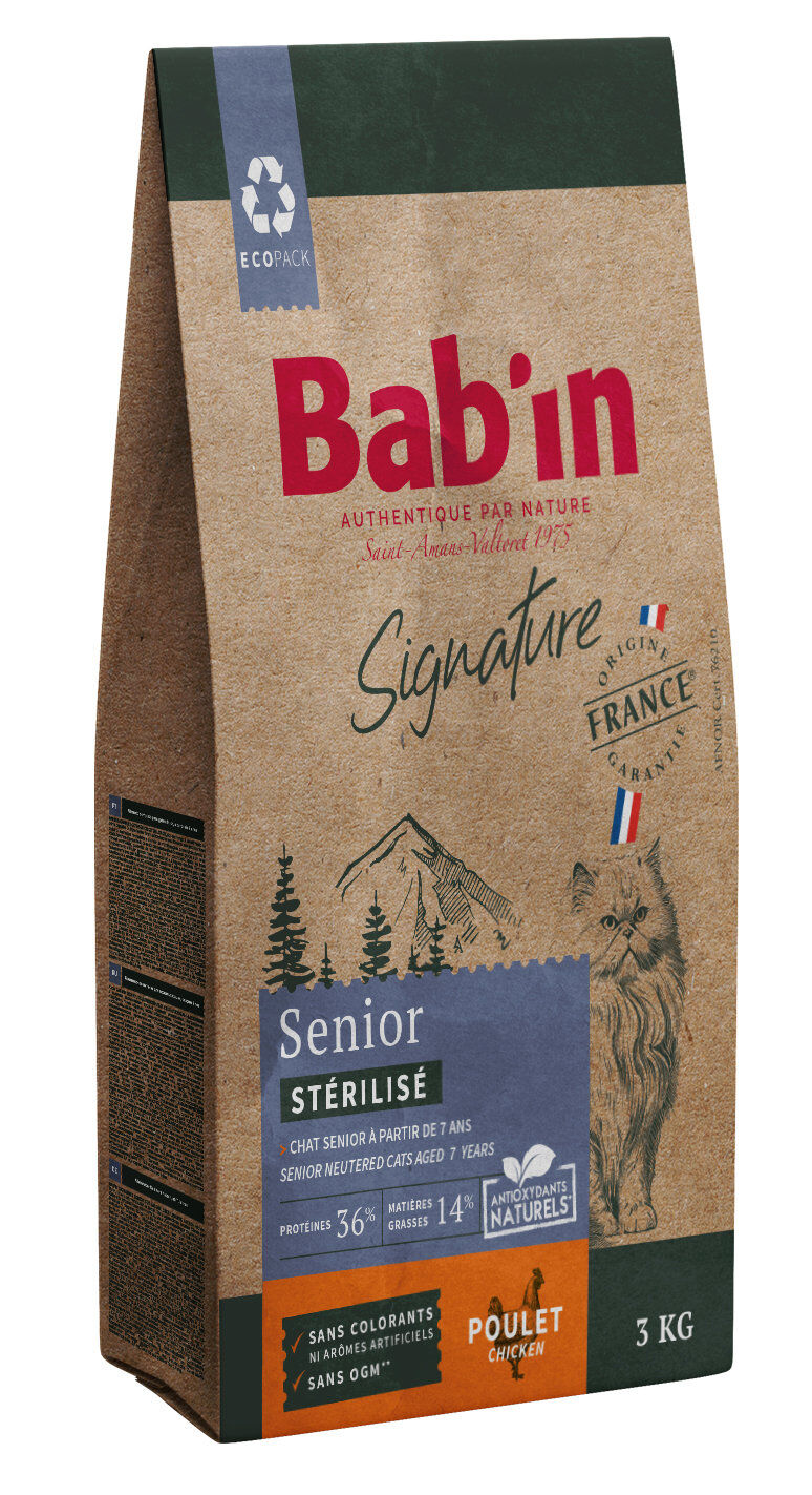 Bab'in - Croquettes Poulet pour Chats S&eacute;nior St&eacute;rilis&eacute;s - 3Kg Image num&eacute;ro 1