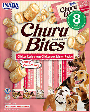 Inaba - Friandises Churu Bites Recette au Poulet et Saumon pour Chiens - 8x12g