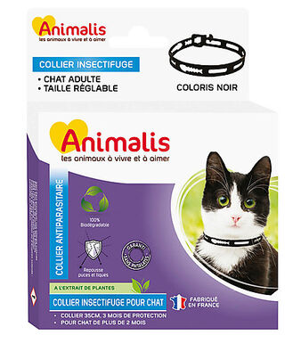 Animalis - Collier Antiparasitaire Noir pour Chat - 35cm