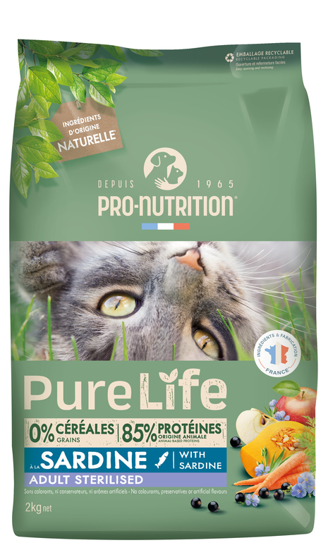 Pro-Nutrition - Croquettes Pure Life Chat Sterilised Sardine - 2kg Image numéro 1 Pro-Nutrition - Croquettes Pure Life Chat Sterilised Sardine - 2kg Image numéro 1