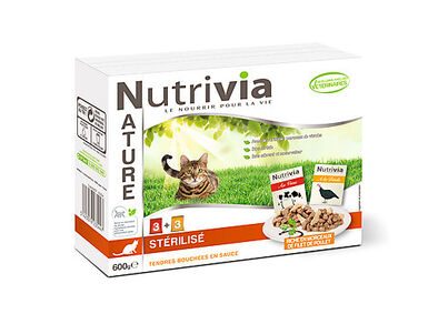 Nutrivia Nature - Sachets Bouchées Stérilisé en Sauce Viande pour Chat - 6x100g