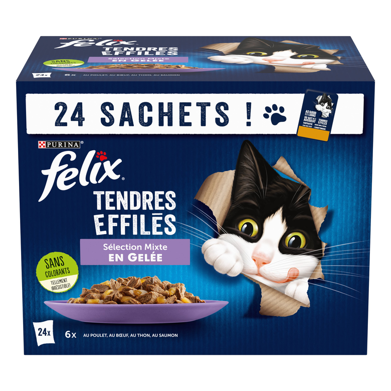 FELIX - Sachets fraîcheurs Tendres Effilés en Gelée Mixte pour Chats - 24x85g Image numéro 1 FELIX - Sachets fraîcheurs Tendres Effilés en Gelée Mixte pour Chats - 24x85g Image numéro 1