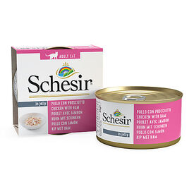 Schesir - Boîte Pâtée au Filets de Poulet avec Jambon en Gelée pour Chat - 85g