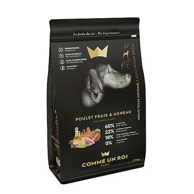 Comme Un Roi - Croquettes Adulte au Poulet Frais et Agneau pour Chien de Moyenne Taille
