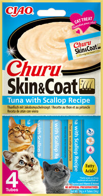 Inaba - Friandises Churu Skin&Coat Recette Thon et Pétoncle pour Chats - 4x14g