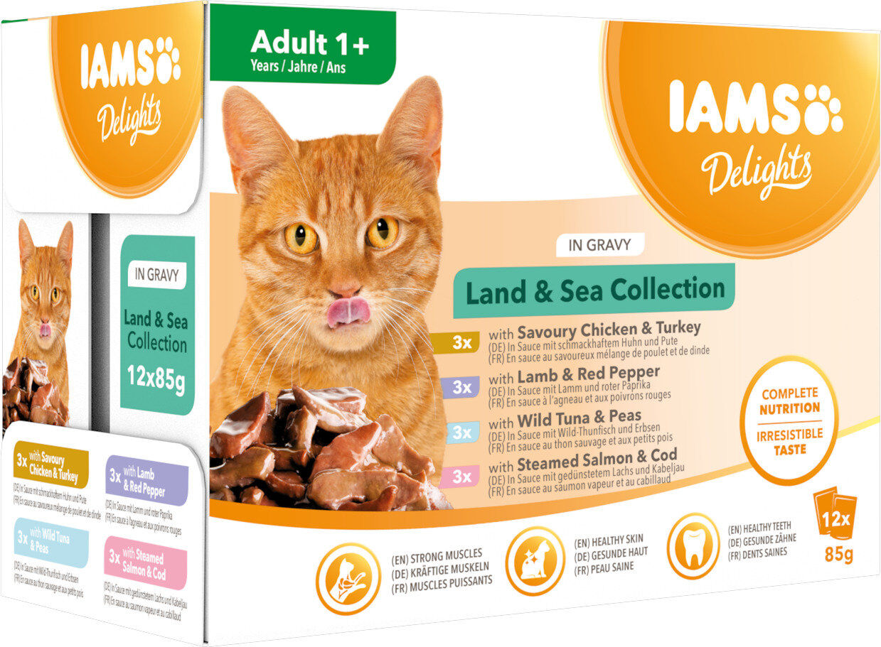 Iams - Boite Sachets Humides Delights Terre & Mer "Land&Sea" en Sauce pour Chats - 12x85g Image num&eacute;ro 1