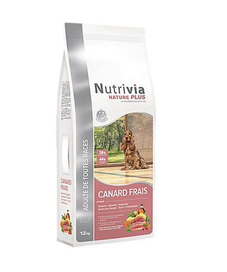 Nutrivia Nature Plus - Croquettes Naturelles au Canard Frais pour Chien de Toutes Races - 12Kg