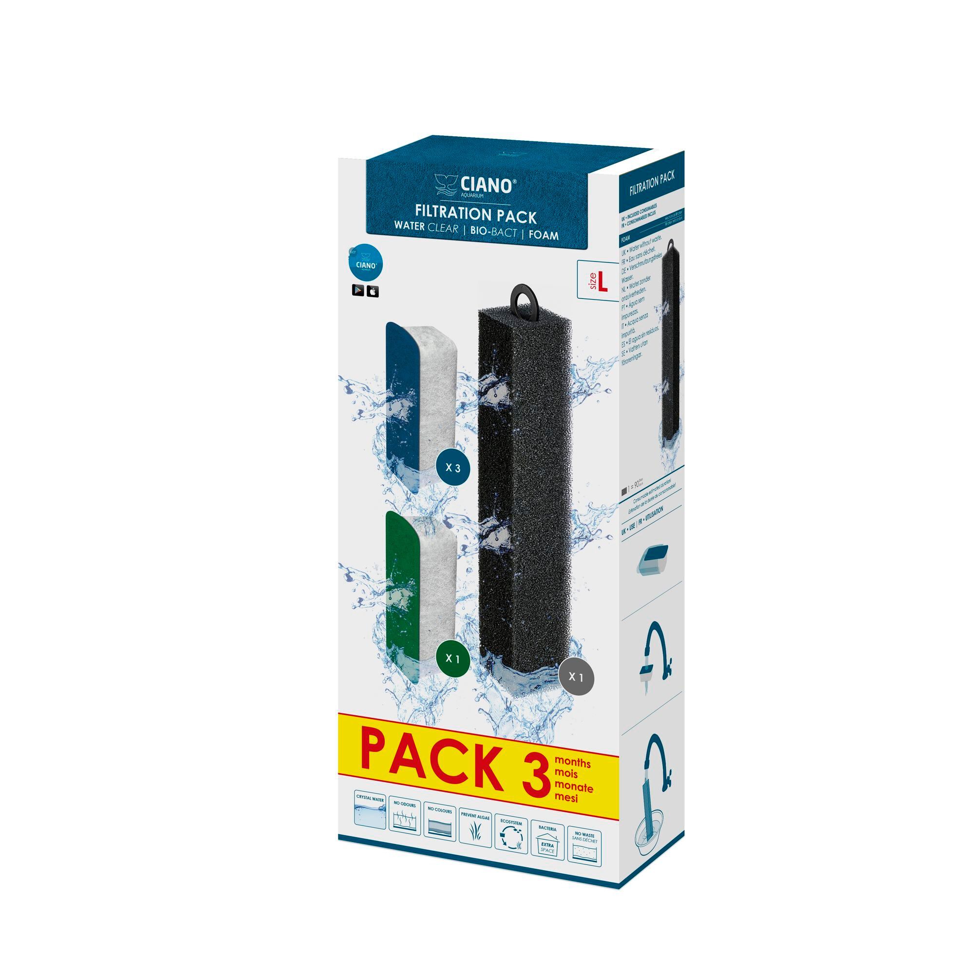 Ciano - Pack 3 Mois de Cartouches WaterClear pour Filtre Aquarium - L Image num&eacute;ro 1