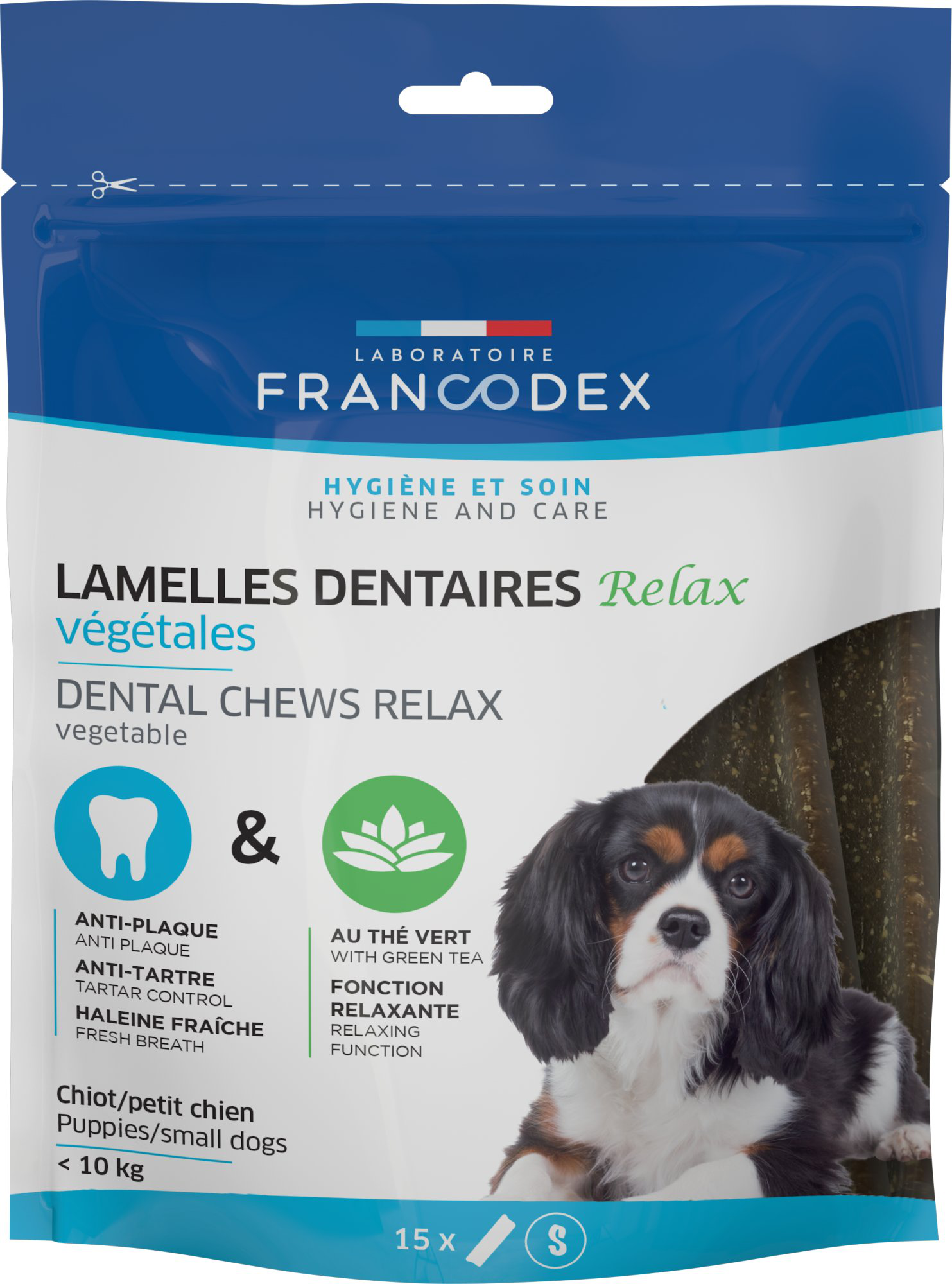 Francodex - Lamelles Dentaires RELAX &agrave; M&acirc;cher pour Chiots et Petits Chiens - x15 Image num&eacute;ro 1