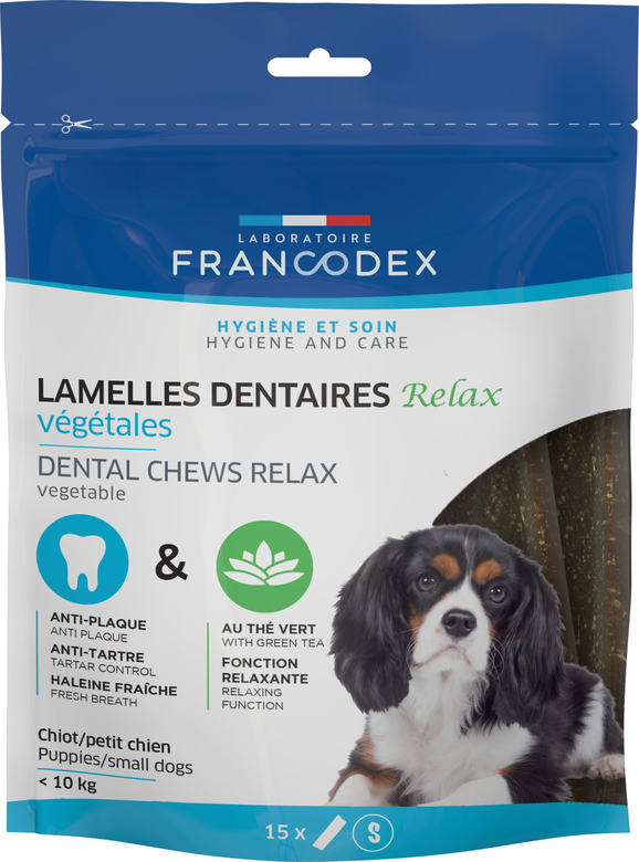 Francodex - Lamelles Dentaires RELAX à Mâcher pour Chiots et Petits Chiens - x15 Image numéro 1 Francodex - Lamelles Dentaires RELAX à Mâcher pour Chiots et Petits Chiens - x15 Image numéro 1