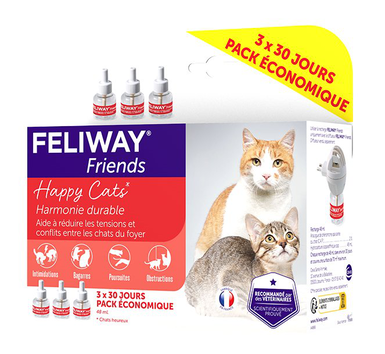 Feliway Friends - Lot Recharge 30J pour le Stress des Chats - 3x48ml