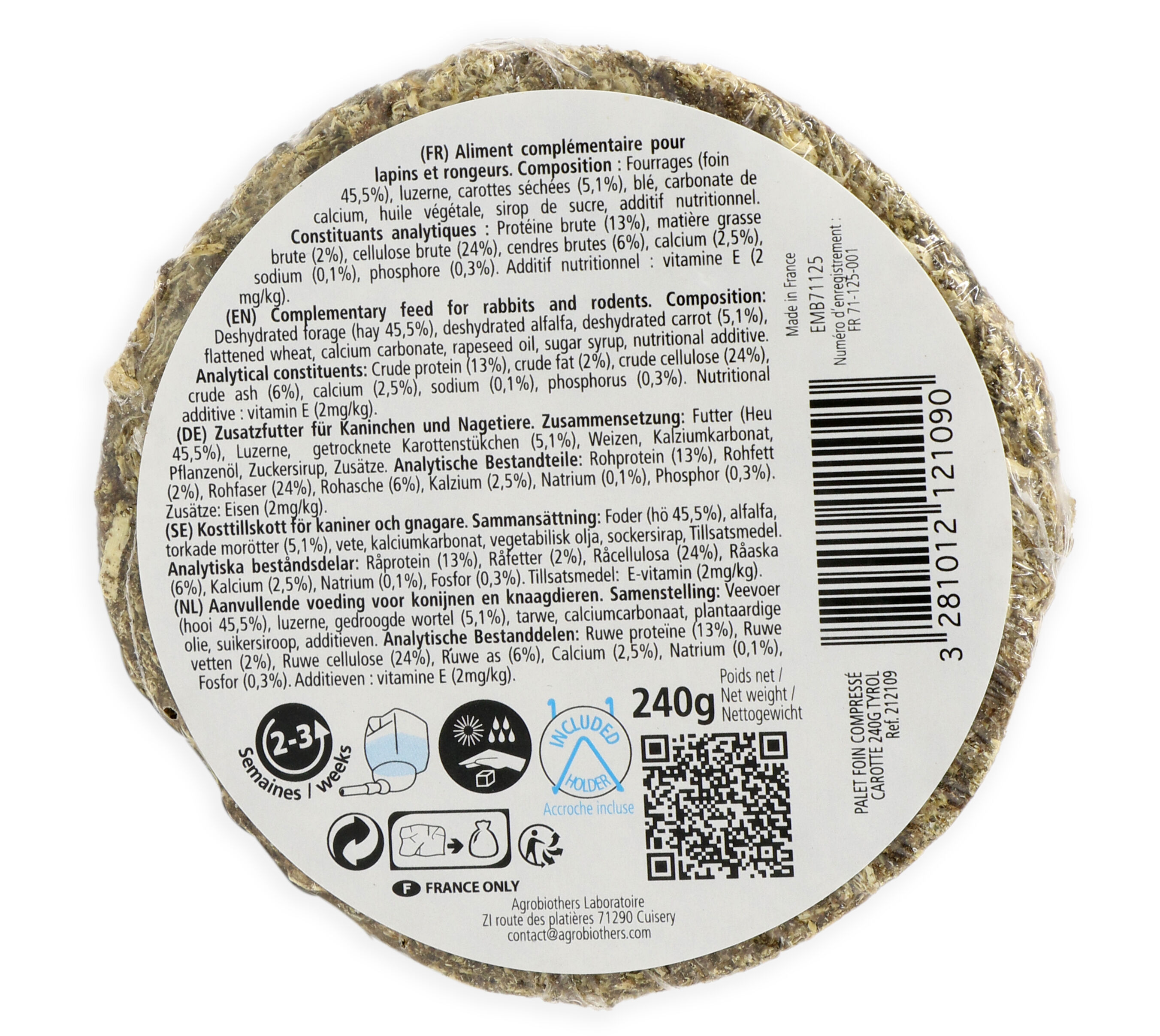 Tyrol - Palet de Foin &agrave; la Carotte pour Rongeurs - 240g Image num&eacute;ro 2