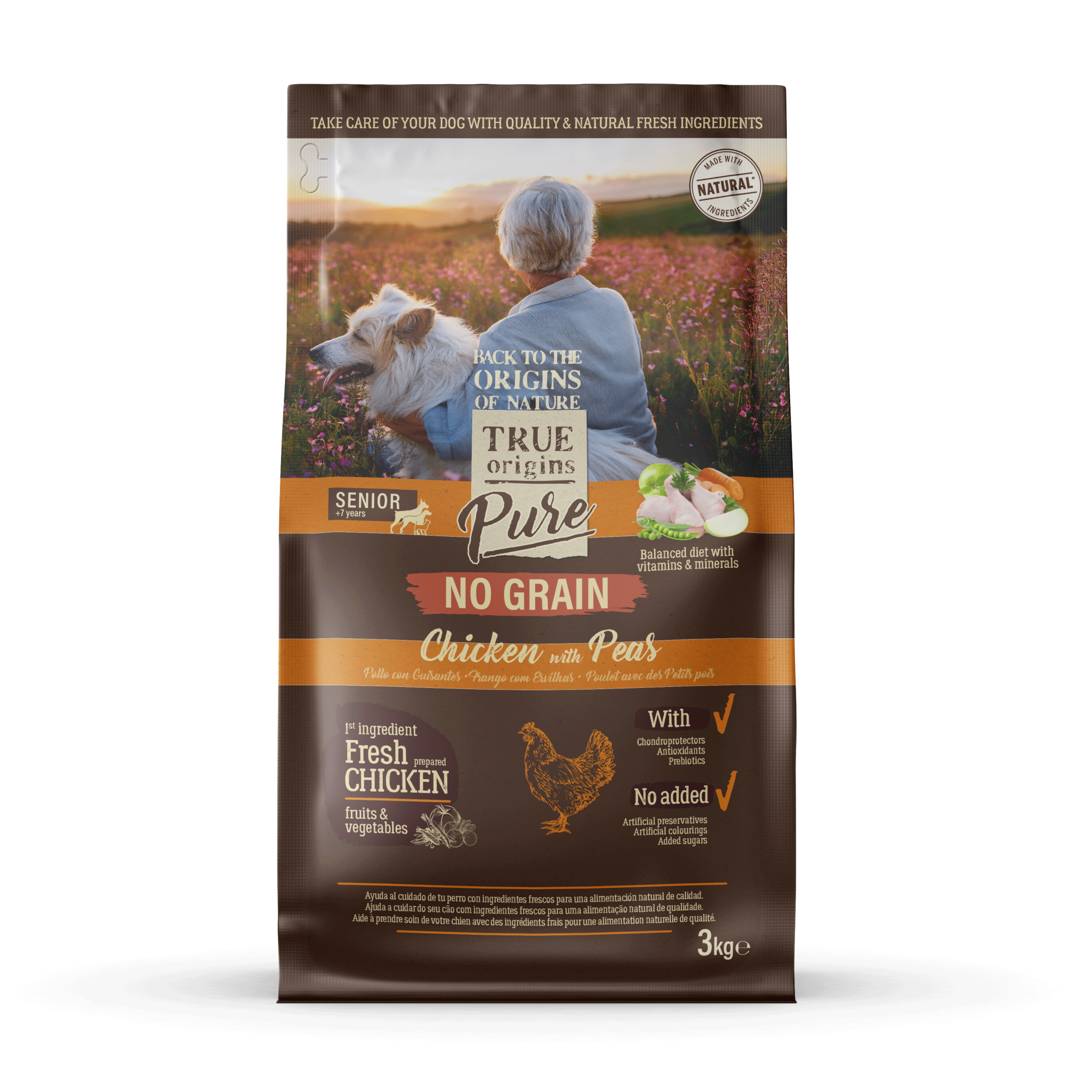 True Origins Pure - Croquettes Poulet et Pois Sans C&eacute;r&eacute;ales pour Chien Senior - 3kg Image num&eacute;ro 1