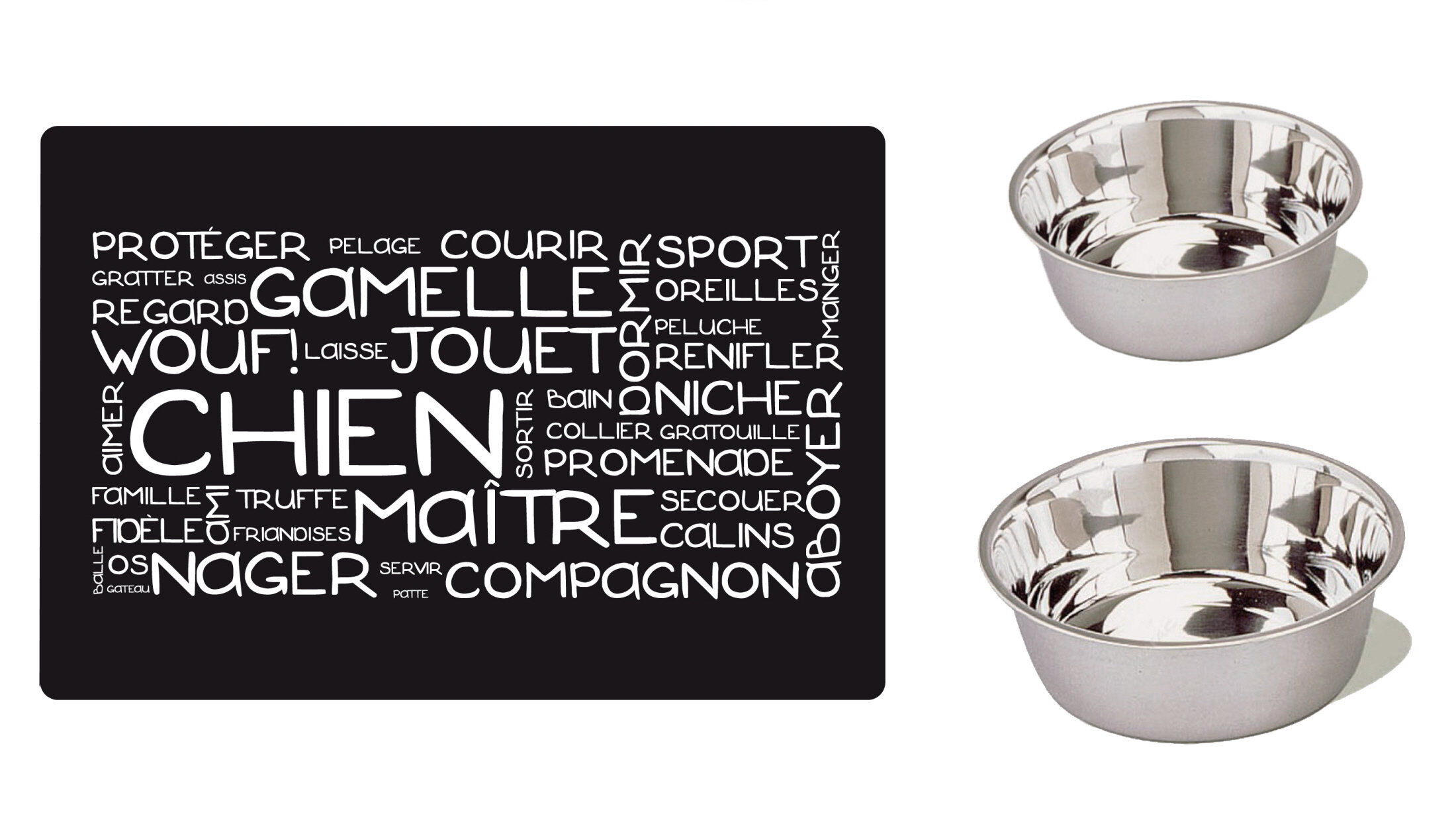 Anka - Set 2 Gamelles Inox + Tapis Aimant&eacute; pour Chiens - &Oslash;20cm/16,5cm Image num&eacute;ro 1
