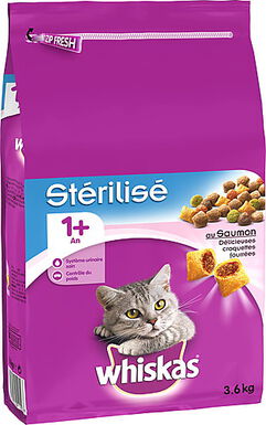 Whiskas - Croquettes au Saumon Stérilisé 1+ pour Chat Stérilisé