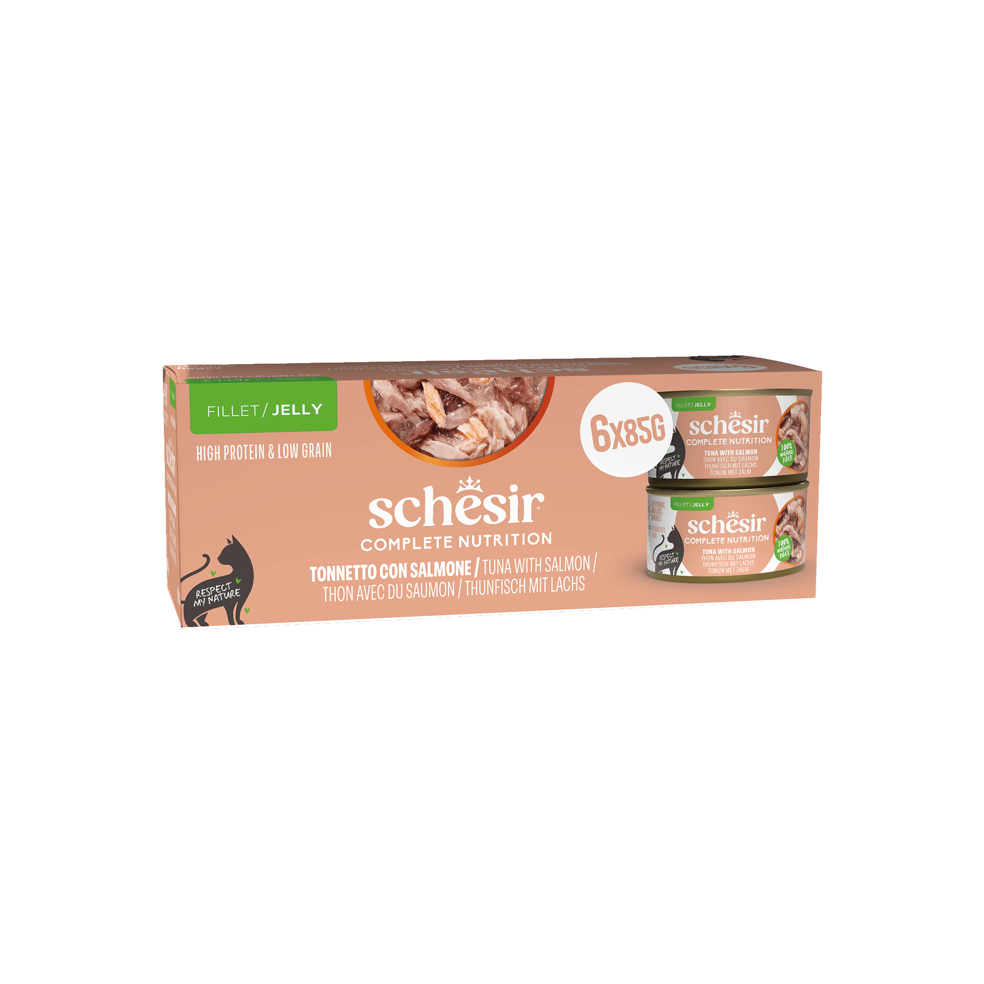 Schesir - P&acirc;t&eacute;e Complete Nutrition en Gel&eacute;e Thon et Saumon pour Chats - 6x85g Image num&eacute;ro 1