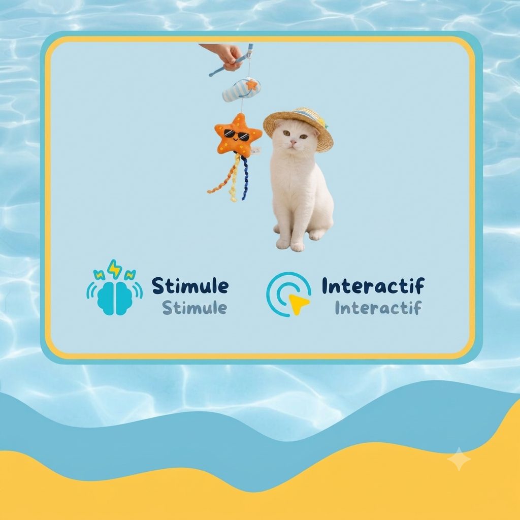 Summer Vibes - Canne &agrave; P&ecirc;che avec Tong et Etoile de Mer pour Chats - 30cm Image num&eacute;ro 7