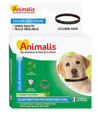 Animalis - Collier Antiparasitaire Noir pour Grand Chien - 75cm