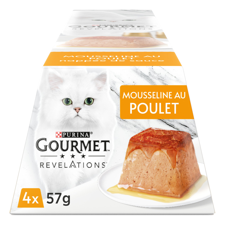 GOURMET - Repas REVELATIONS Mousseline Poulet nappée de sauce pour Chats - 4X57g Image numéro 1 GOURMET - Repas REVELATIONS Mousseline Poulet nappée de sauce pour Chats - 4X57g Image numéro 1