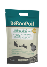 DeBonPoil  - Liti&egrave;re V&eacute;g&eacute;tale Agglom&eacute;rante Charbon pour Chat - 2.8Kg