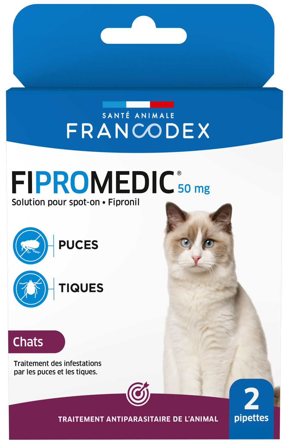 Francodex - Traitement Antiparasitaire Spot-On 50mg Fipromedic pour Chat - 2x0,5ml Image num&eacute;ro 1