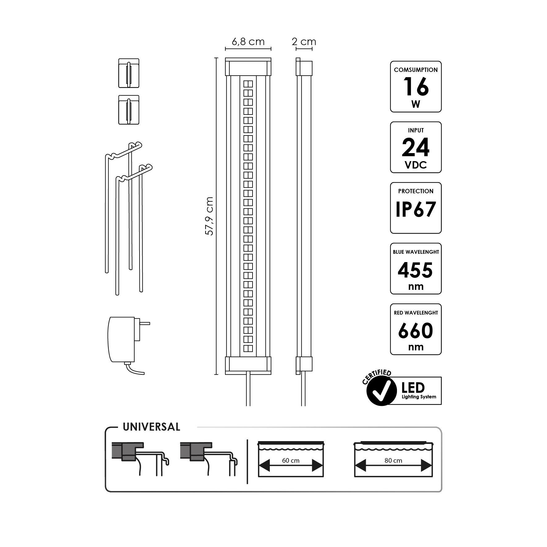 Ciano - Rampe Led CLE 60 Plants Noir pour Aquarium d'Eau Douce Image num&eacute;ro 4
