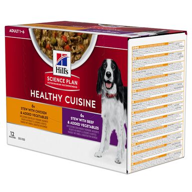 Hill's Science Plan - Sachets Healthy Cuisine Adult  Mijotés au Poulet et Bœuf pour Chien - 12x90g