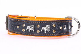 Yogipet - Collier Bulldog Cuir Crystal pour Chien  Orange