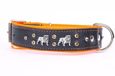 Yogipet - Collier Bulldog Cuir Crystal pour Chien  Orange