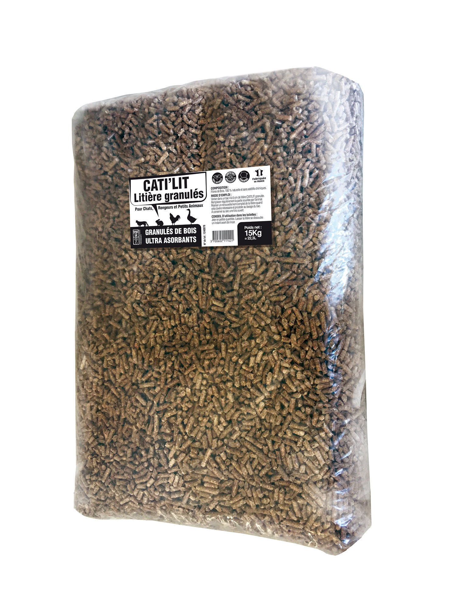 CATI'LIT - Liti&egrave;re Granul&eacute;s Bois Ultra Absorbant pour Chat et Rongeurs - 15Kg Image num&eacute;ro 1