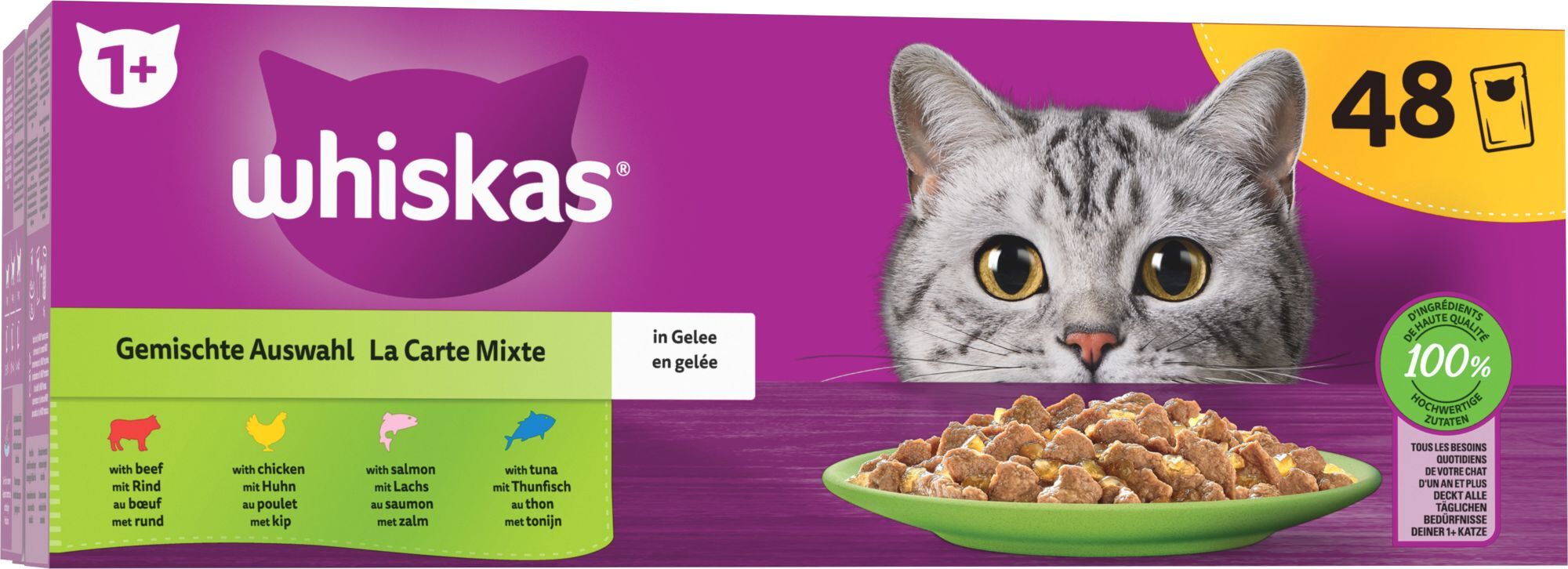 Whiskas - Sachets La Carte Mixte en Gel&eacute;e &agrave; la Viande et aux Poissons pour Chat - 48x85g Image num&eacute;ro 1