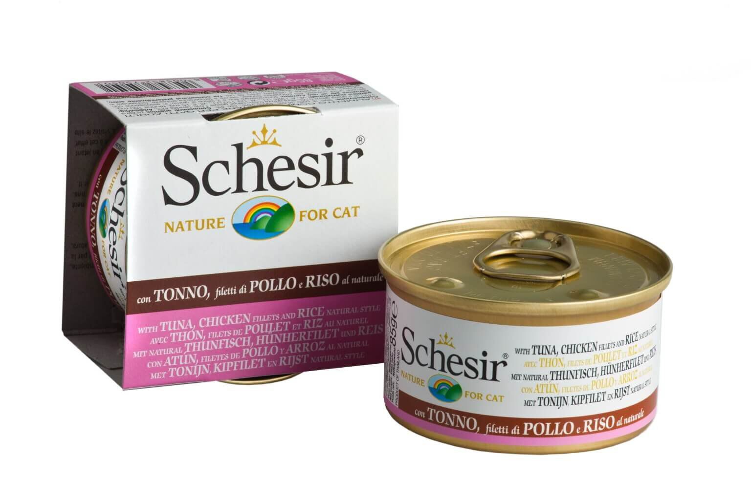 Schesir - Bo&icirc;te P&acirc;t&eacute;e au Thon et Poulet avec Riz au Naturel pour Chat - 85g Image num&eacute;ro 1