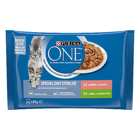 PURINA ONE - Sachets fraîcheurs Saumon et Dinde pour Chats Stérilisés - 4x85g