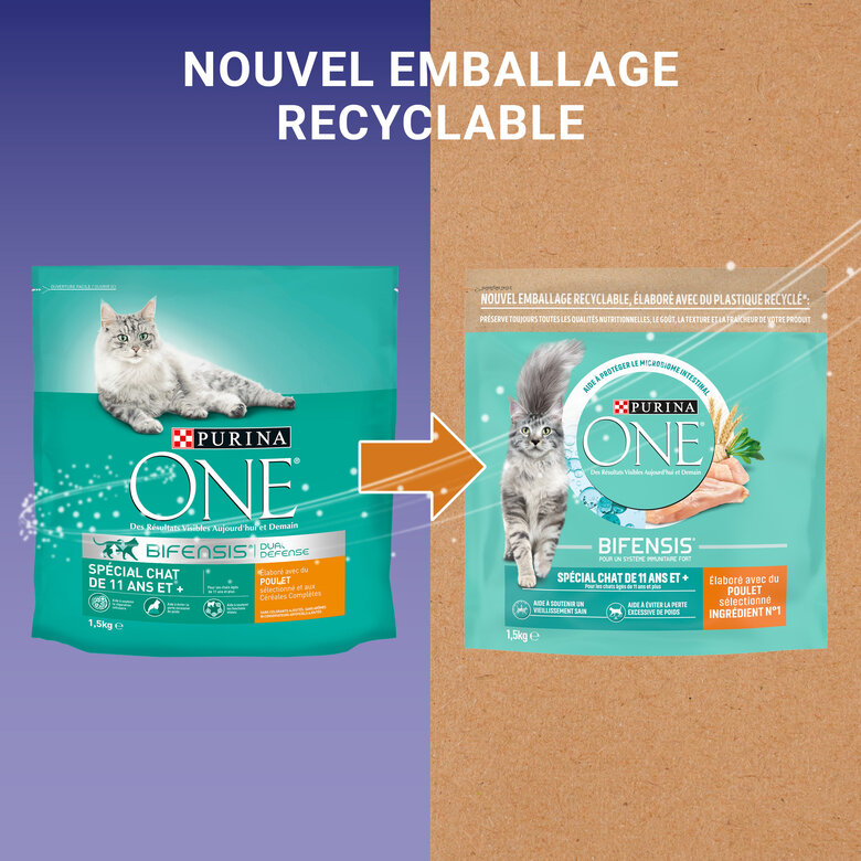 Purina One - Croquettes au Poulet et Céréales pour Chat Senior 11+ - 1,5Kg Image numéro 6 Purina One - Croquettes au Poulet et Céréales pour Chat Senior 11+ - 1,5Kg Image numéro 6