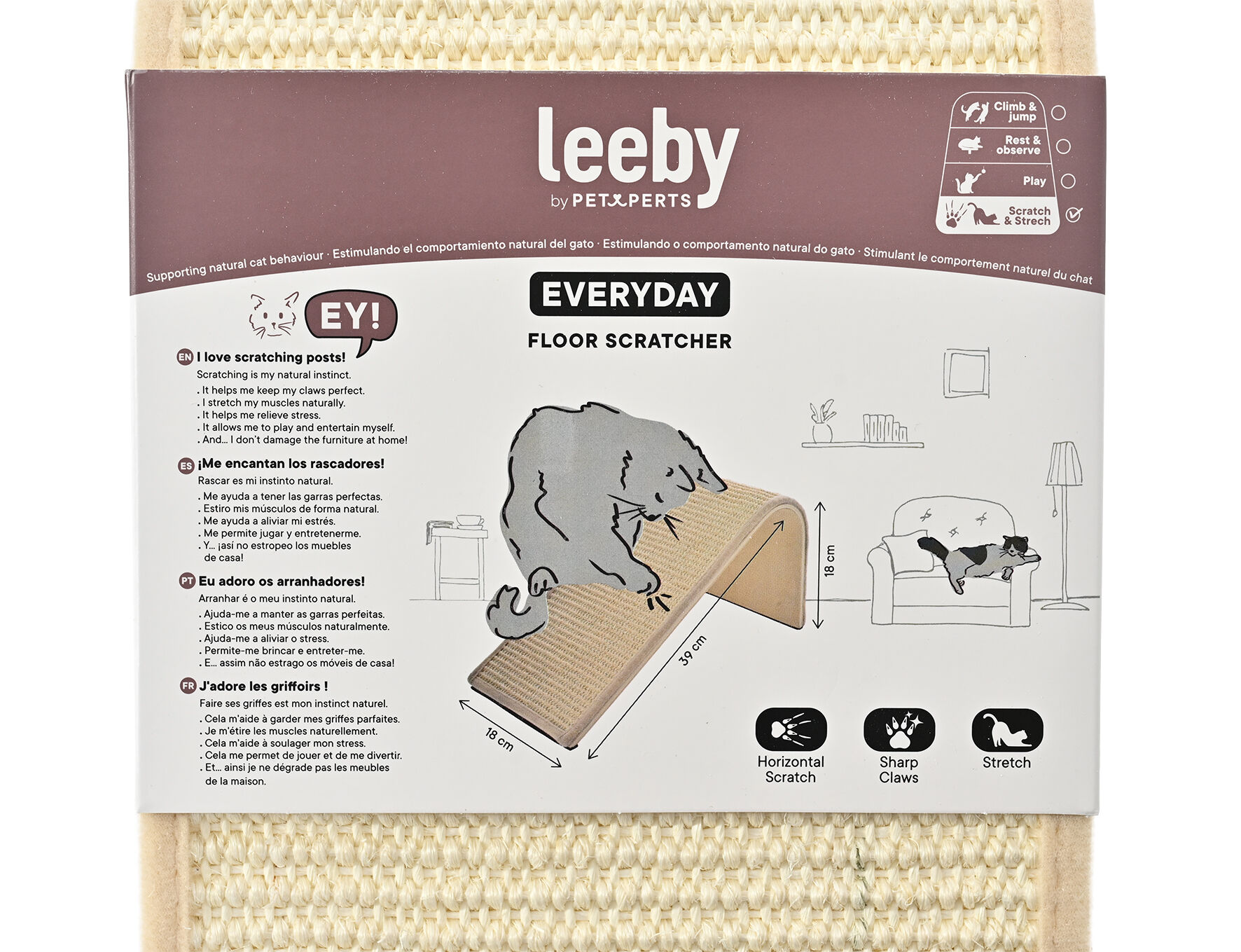 Leeby - Griffoir Oblique Beige pour Chats - 39x18x18cm Image num&eacute;ro 3