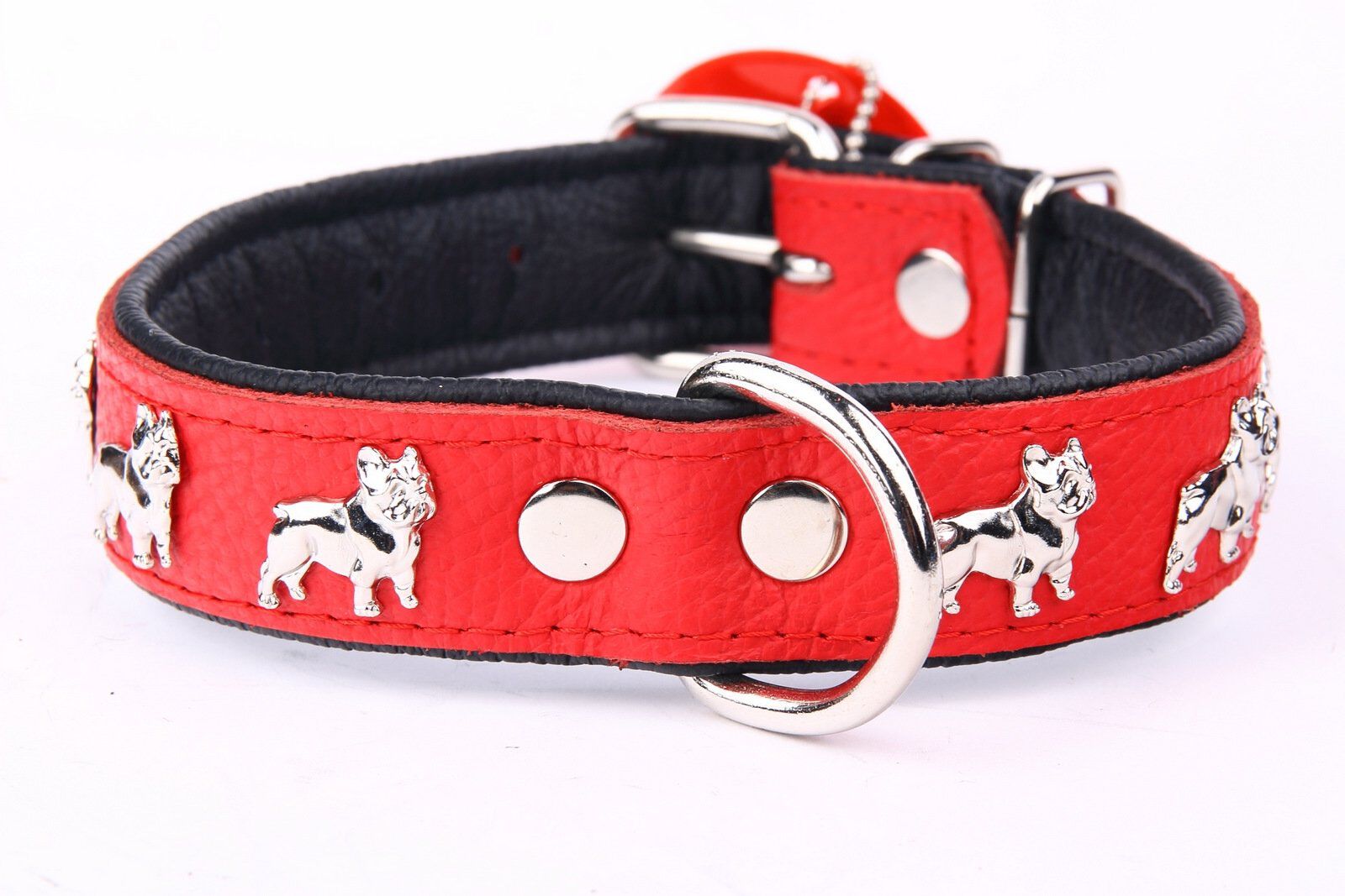 Yogipet - Collier Super Bouledogue Fran&ccedil;ais Cuir pour Chien Rouge - T60 41/55cm Image num&eacute;ro 5