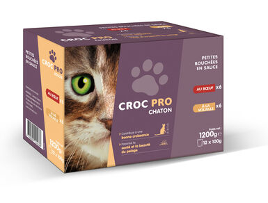 Croc Pro - Bouchées en Sauce Poulet et Volaille pour Chatons - 12x100g