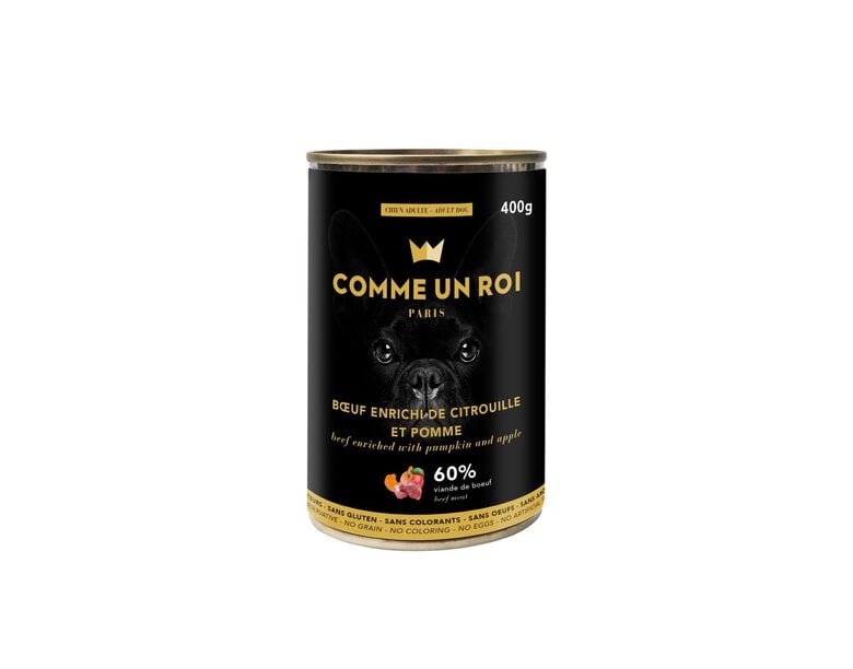 Comme Un Roi - Pâtée au Bœuf Enrichi de Citrouille et Pomme pour Chien - 400g Image numéro 1 Comme Un Roi - Pâtée au Bœuf Enrichi de Citrouille et Pomme pour Chien - 400g Image numéro 1