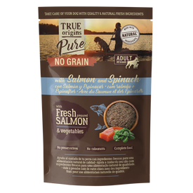 True Origins Pure - P&acirc;t&eacute;e sans c&eacute;r&eacute;ales Mini Saumon & &Eacute;pinards pour Chiens - 300g