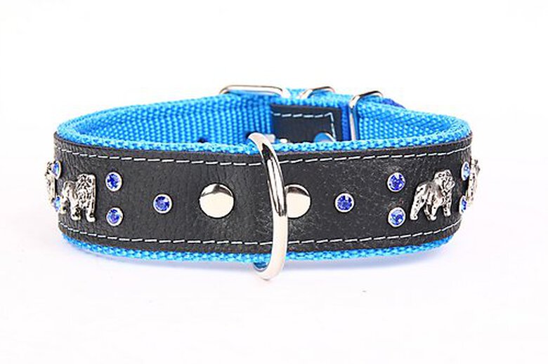 Yogipet - Collier Bulldog Cuir Crystal pour Chien - Bleu image number null
