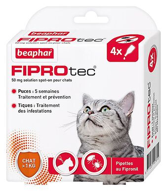 Beaphar - Pipettes Antiparasitaires Fiprotec pour Chat - X4