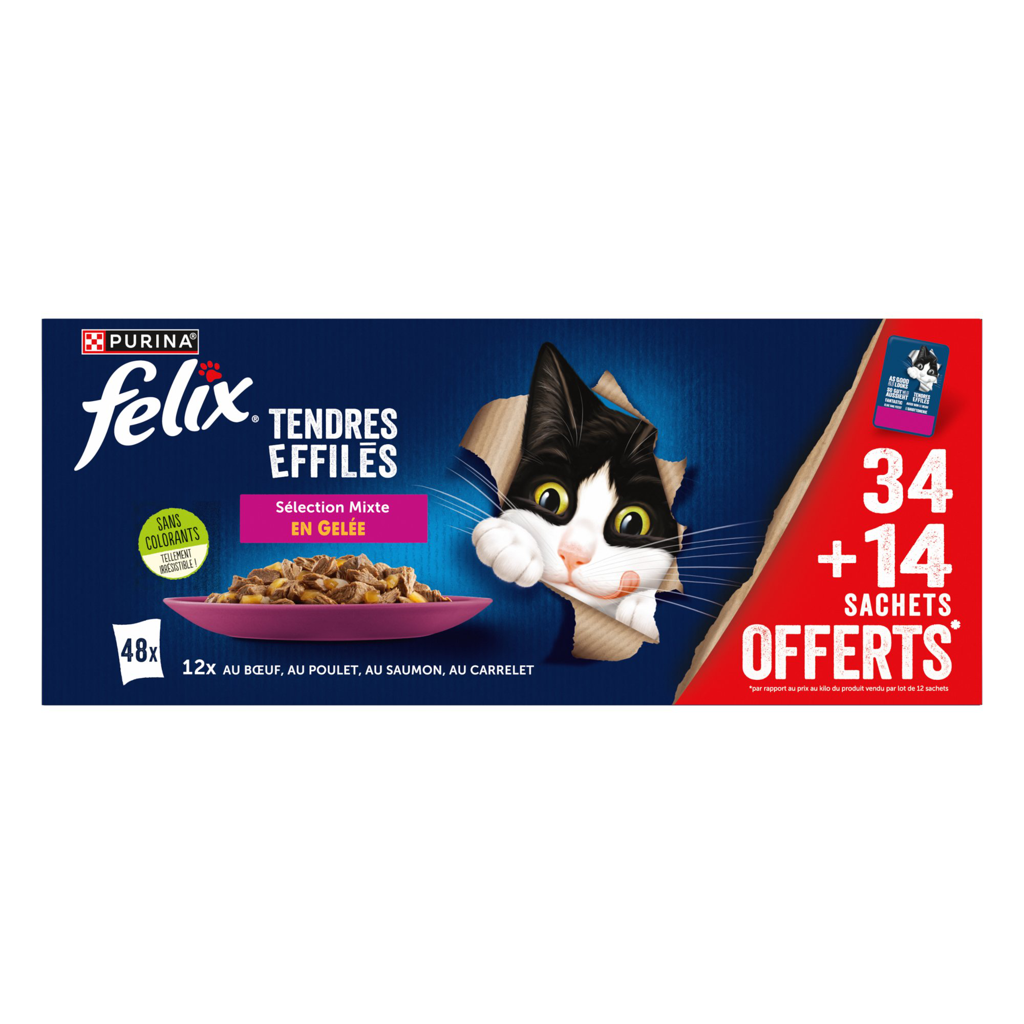Felix - Sachets Fra&icirc;cheur Tendres Effil&eacute;s En Gel&eacute;e - S&eacute;lection Mixte Poulet - 48x85g Image num&eacute;ro 4