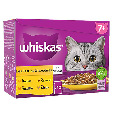 Whiskas - Sachets Fraîcheur Senior Festins à la Volaille en Sauce pour Chats - 12x85g