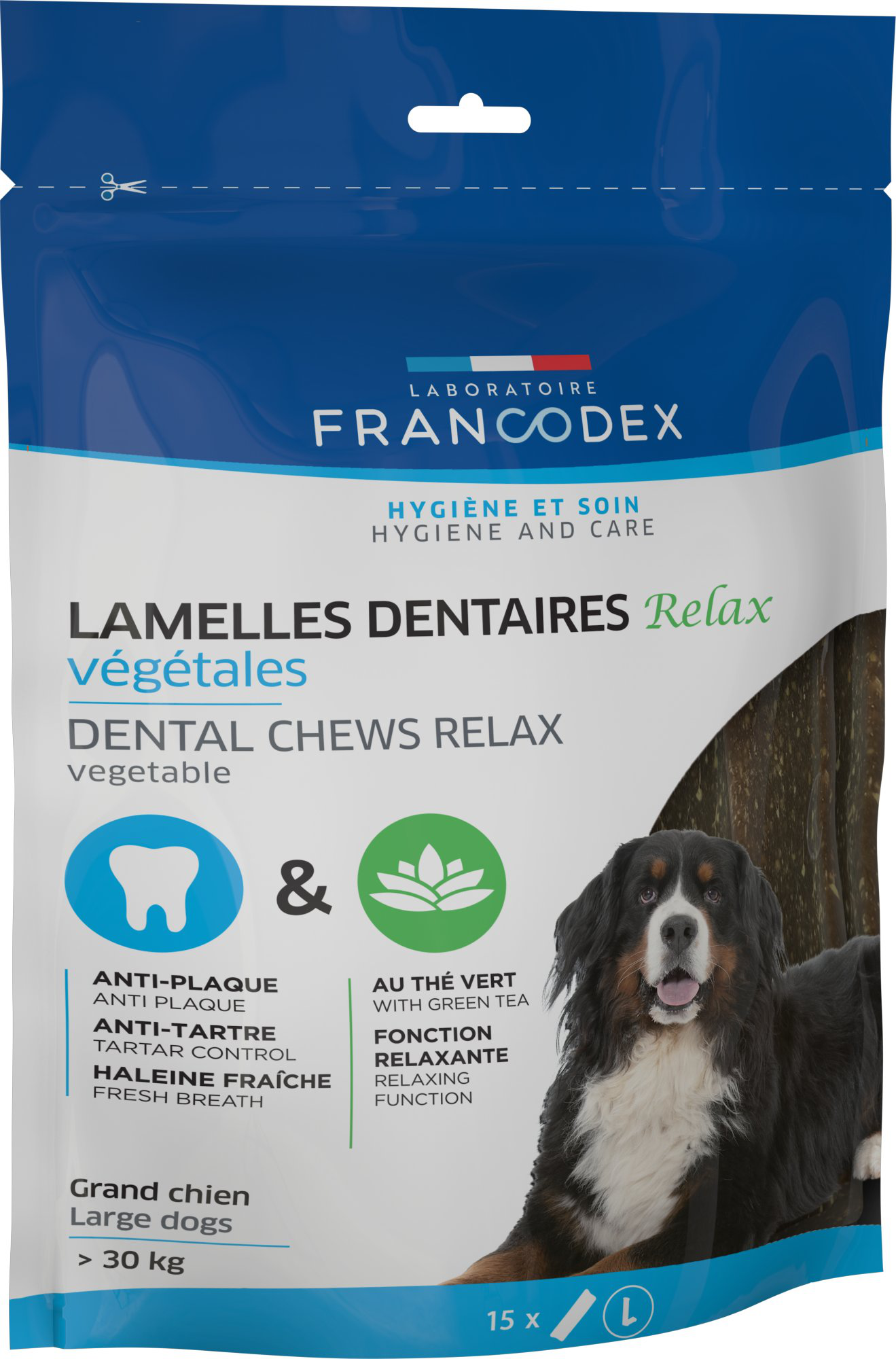 Francodex - Lamelles Dentaires RELAX &agrave; M&acirc;cher pour Grands Chiens - x15 Image num&eacute;ro 1