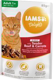 Iams -  Sachet Humide Delights B&oelig;uf et Carottes en gel&eacute;e pour Chats - 85g