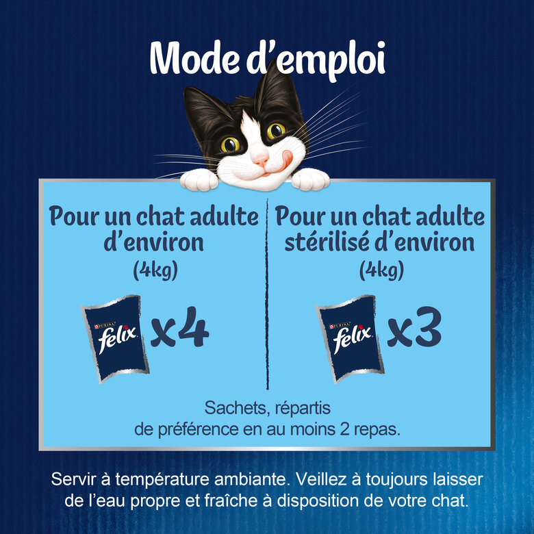 FELIX - Sachets fraîcheurs Délicieux Duos en Gelée Mixte Boeuf poulet Poisson pour Chats- 24x85g Image numéro 4 FELIX - Sachets fraîcheurs Délicieux Duos en Gelée Mixte Boeuf poulet Poisson pour Chats- 24x85g Image numéro 4