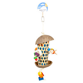 Duvoplus - Jouet Forage Tube Coco & Bambou pour Oiseaux - 18x18x30cm