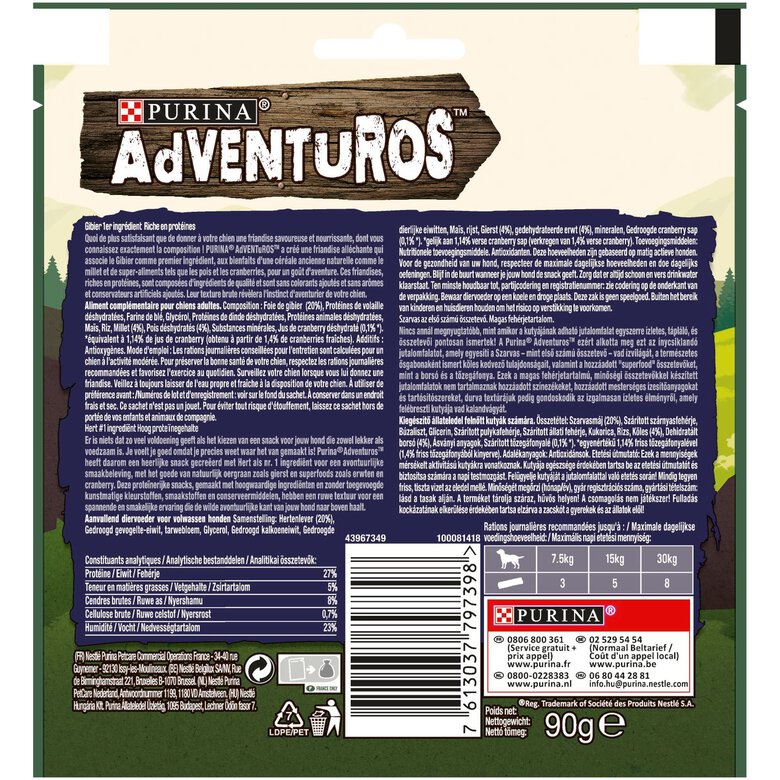 Adventuros - Friandises Riche en Gibier aux Céréales Anciennes et Super-Aliments pour Chien - 90g Image numéro 2 Adventuros - Friandises Riche en Gibier aux Céréales Anciennes et Super-Aliments pour Chien - 90g Image numéro 2